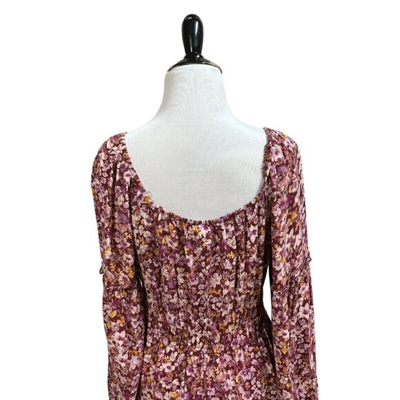 Naif Women's L Large Midi Peasant Dress Ruffled Floral Print Smocked Waist - Picture 8 of 9